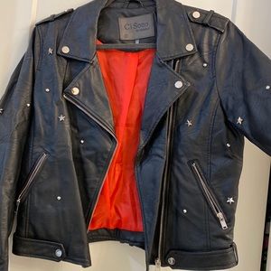 Faux leather star studded jacket